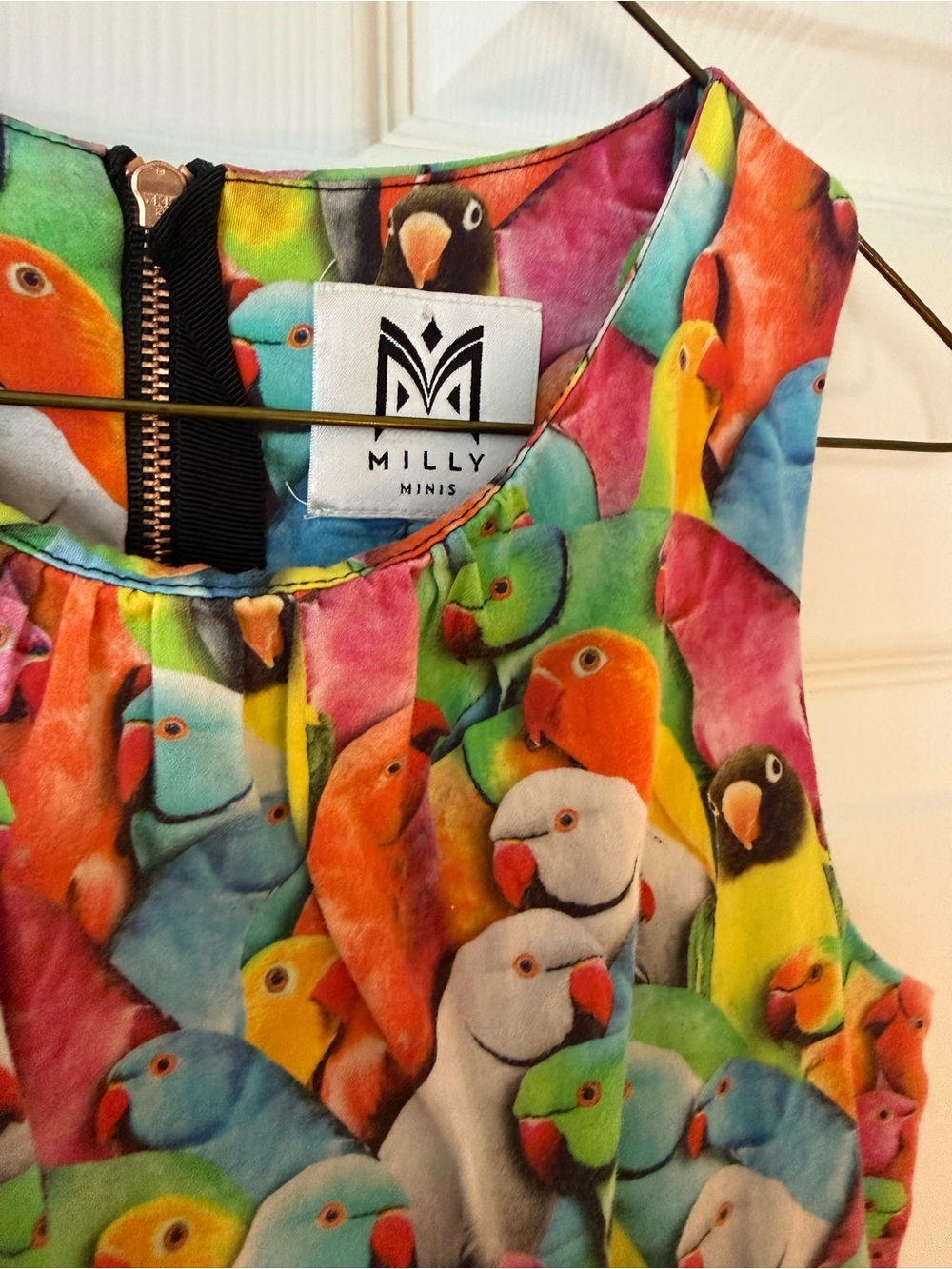 Milly Minis Multicolor Parrot/Bird Print Dress - Bright Jewel Tones